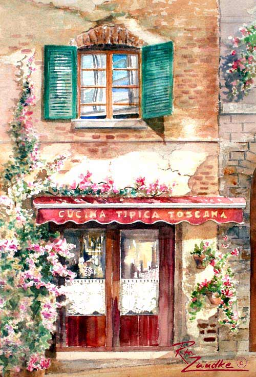 Cucina Toscana - Watercolor of Tuscany, Italy near Florence