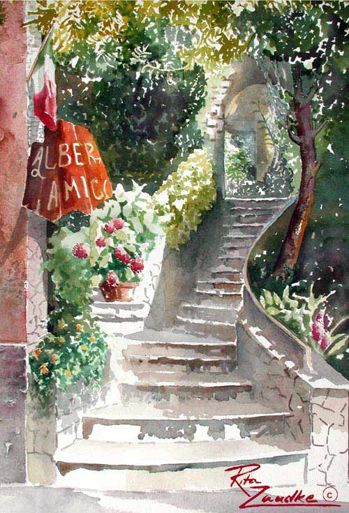 Monterosso Albergo - Watercolor of Monterosso, Italy