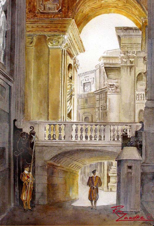 Vatican Guards - Watercolor of Rome, Italy