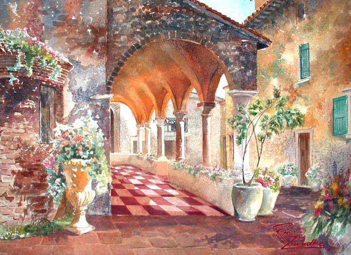 Santa Maria Maggiore della Neve Courtyard Watercolor Painting by Rita